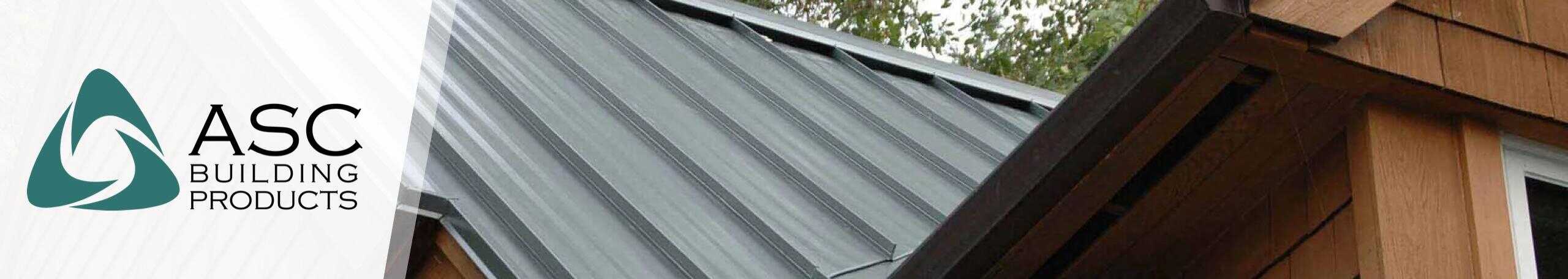 ASC Metal Roofing logo with metal roof on home