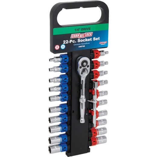 Channellock Standard/Metric 1/4 In. Drive 6-Point Shallow Ratchet & Socket Set (22-Piece)